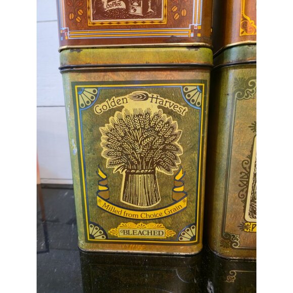Retro Kitchen Tin Canister Set Coffee, Tea, Sugar & Flour Tins Vintage 1970s Sty - Picture 4 of 16